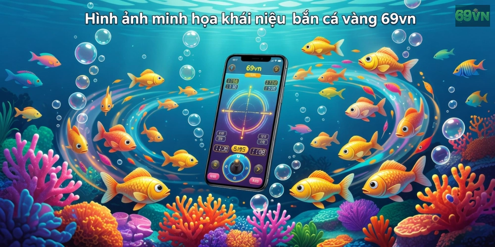 Minh họa giao diện chơi bắn cá vàng 69vn với cá đa dạng và hiệu ứng sống động