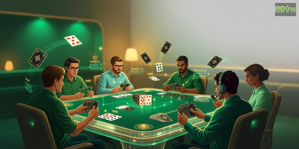 Top game phỏm online 69vn với người chơi đang tranh tài sôi nổi trên bàn bài ảo